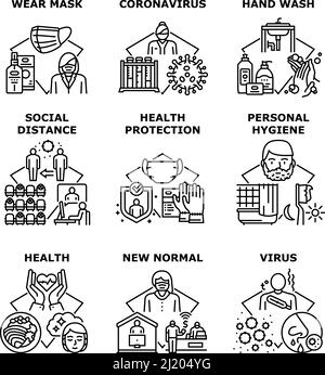 Illustrations vectorielles des icônes de l'ensemble de protection de la santé Illustration de Vecteur