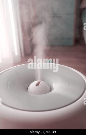 Humidificateur domestique à l'intérieur avec un jet de vapeur d'eau. Ambiance et confort Banque D'Images