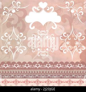 Papier de scrapbooking de style mariage dans la couleur pourpre sale avec des cadres blancs Banque D'Images