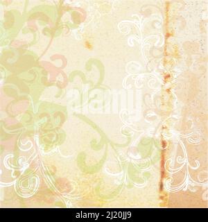 Papier de scrapbooking de style mariage, couleur pêche, avec tracery blanc et vert clair Banque D'Images