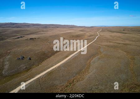 Old Dunstan Trail, Central Otago, South Island, Nouvelle-Zélande - drone aérien Banque D'Images