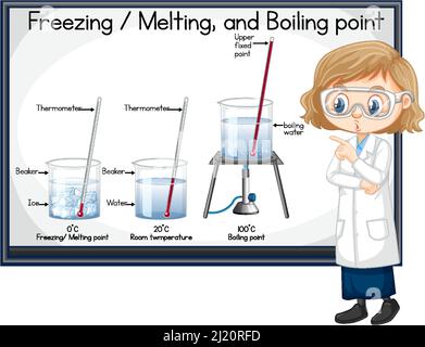 Une scientifique explique l'illustration du point de fusion et d'ébullition Illustration de Vecteur