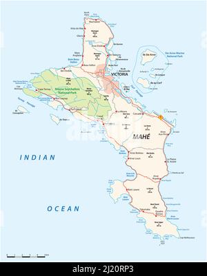 Carte routière vectorielle de l'île de Mahé aux Seychelles Illustration de Vecteur