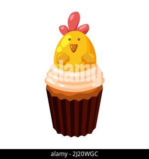Poulet doré et capcake doux à la décoration de Pâques. Mets sucrés Illustration de Vecteur