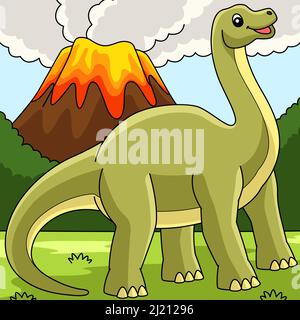 Illustration du dessin animé de couleur du Dinosaur Brontosaurus Illustration de Vecteur