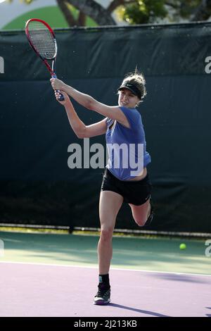 KEY BISCAYNE, FL - 20 MARS : Eugenie Bouchard durant le deuxième jour de l'ouverture de Miami au Crandon Park tennis Centre le 20 mars 2018 à Key Biscayne, Floride personnes : Eugenie Bouchard crédit : Storms Media Group/Alay Live News Banque D'Images