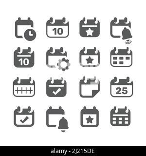 Jeu d'icônes vectorielles noires de la page de calendrier. Icônes de programmation de date remplies. Illustration de Vecteur