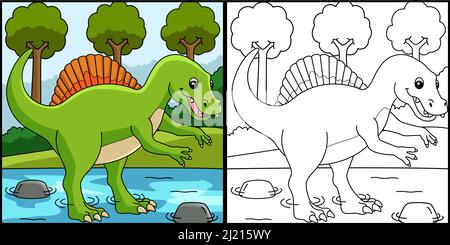 Illustration de la page de coloration des dinosaures Spinosaurus Illustration de Vecteur