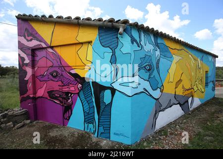 Murale à la Sierra de Guadalupe, Retamosa, Estrémadure, Espagne Banque D'Images