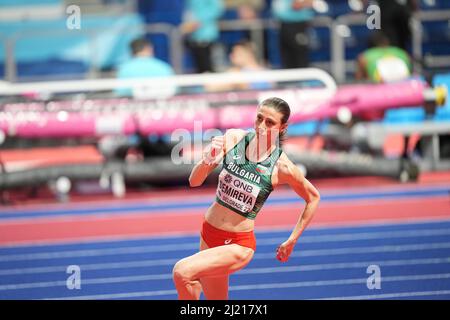 Mirela Demireva participe aux Championnats du monde en salle de Belgrade en 2022. Banque D'Images