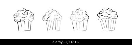 cupcake dessiné à la main avec crème et garniture. illustration simple de la nourriture de dessin animé du gâteau. Illustration de Vecteur