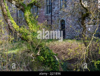 Mur et porte du château. Château de YHA St Briavels, St Briavels, Gloucestershire. ROYAUME-UNI Banque D'Images