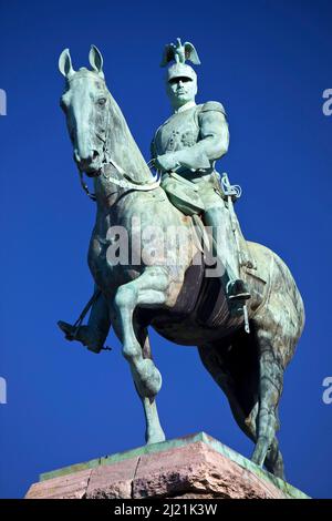 Statue du cavalier Roi Frederick William II de Prusse au pont Hohenzollern, Allemagne, Rhénanie-du-Nord-Westphalie, Rhénanie-du-Nord, Cologne Banque D'Images