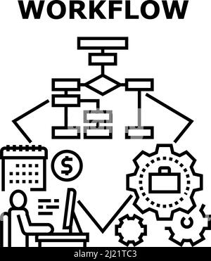 Illustration noire du concept Vector de Workflow Manager Illustration de Vecteur