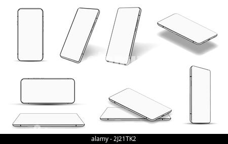 3D smartphones réalistes sous différents angles Illustration de Vecteur