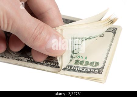 Dollars américains ou dollars américains : compte à la main cent d'argent américain ou 100 USD. Banque D'Images