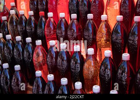 Bouteilles avec liqueur faite à la main sur les étagères. Boissons alcoolisées de différentes baies et fruits. Banque D'Images