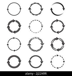 Jeu d'icônes plates de flèches de cercle différentes. Symboles de boucle de chargement à rechargement, recyclage ou répétition ronds dans la collection d'illustrations vectorielles. Pictogrammes et Illustration de Vecteur