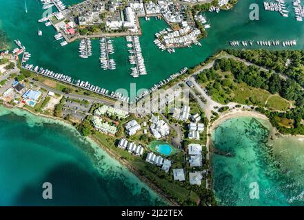 Vue aérienne de Marina Bas-du-fort, Pointe-à-Pitre, Grande-Terre, Guadeloupe, Petites Antilles, Caraïbes. Banque D'Images