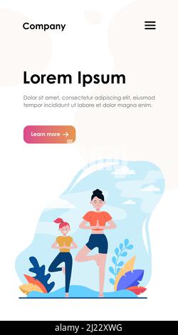 Mère et fille faisant de la forme physique dehors illustration vectorielle plate. Caricature femmes personnages entraînement sain exercice dans le parc. Entraînement sportif et le Illustration de Vecteur