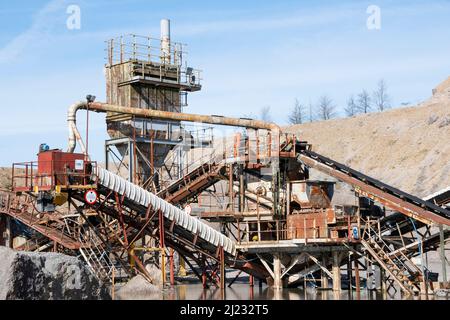 Derbyshire, Royaume-Uni – 5 avril 2018 : mine de plomb apportée à Crich à partir d'une mine de minerai menacée dans le Derbyshire pour restauration et conservation Banque D'Images
