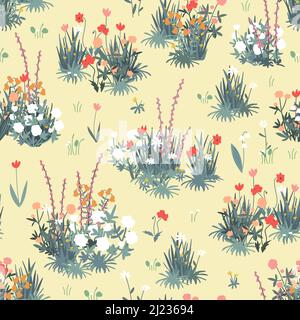 Patter sans couture pour jardin de printemps. Fleurs de prairie et fleurs d'herbe. Paysage de jardin rustique. Illustration de Vecteur