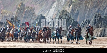 Filmer une scène de Blanche Neige et le Chasseur publié en juin 2012 sur la plage de Freshwater East Pembrokeshire. Banque D'Images