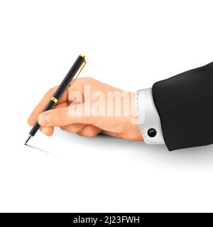 Main place une signature avec une illustration vectorielle de stylo isolée sur fond blanc Illustration de Vecteur