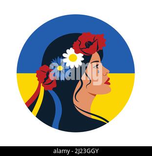 Visage d'une femme ukrainienne avec dans un cercle. Illustration de Vecteur