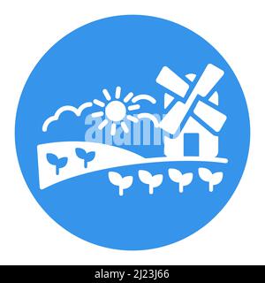 Paysage rural avec moulin à vent plat glyphe icône. Panneau Agriculture. Symbole graphique pour la conception de votre site Web, votre logo, votre application, votre interface utilisateur. Illustration vectorielle, EPS10. Illustration de Vecteur