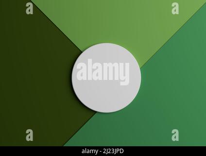 Support ou podium en forme de cercle blanc pour l'affichage des produits. Vue de dessus 3D rendu d'arrière-plan de composition de papier vert avec un espace de copie minimal Banque D'Images