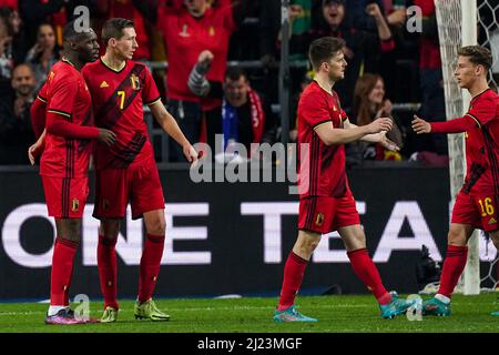 BRUXELLES, BELGIQUE - MARS 29: Christian Benteke de Belgique célèbre son but lors du match international amical entre la Belgique et le Burkina Faso au parc Lotto le 29 mars 2022 à Bruxelles, Belgique (photo de Jeroen Meuwsen/Orange Pictures) Banque D'Images