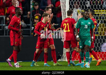 BRUXELLES, BELGIQUE - MARS 29: Christian Benteke de Belgique célèbre son but lors du match international amical entre la Belgique et le Burkina Faso au parc Lotto le 29 mars 2022 à Bruxelles, Belgique (photo de Jeroen Meuwsen/Orange Pictures) Banque D'Images