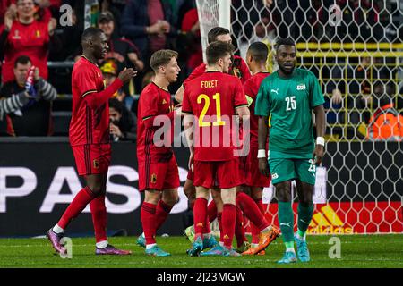 BRUXELLES, BELGIQUE - MARS 29: Christian Benteke de Belgique célèbre son but lors du match international amical entre la Belgique et le Burkina Faso au parc Lotto le 29 mars 2022 à Bruxelles, Belgique (photo de Jeroen Meuwsen/Orange Pictures) Banque D'Images