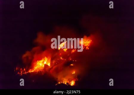 Adrigole, West Cork, Irlande, mardi 29 mars 2022; les pompiers ont attaqué un feu de Goarse à Adrigole ce soir. Les équipages de Bantry et Castletownbere ont attaqué le feu pendant plus de 4 heures avec 5 véhicules, y compris un bateau-citerne assistant à la scène. Credit ; ED/Alay Live News Banque D'Images