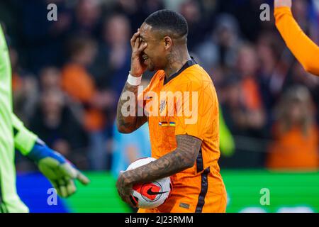 AMSTERDAM, PAYS-BAS - MARS 29: Steven Bergwijn des pays-Bas célèbre son but lors du match international amical entre les pays-Bas et l'Allemagne à l'arène Johan Cruijff le 29 mars 2022 à Amsterdam, pays-Bas (photo de Broer van den Boom/Orange Pictures) Banque D'Images