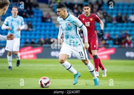 Oslo, Norvège. 29th mars 2022. Mohamed Elyounoussi (11 ans) de Norvège vu lors du match de football amical entre la Norvège et l'Arménie à Ullevaal Stadion à Oslo. (Crédit photo : Gonzales photo/Alamy Live News Banque D'Images