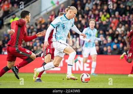 Oslo, Norvège. 29th mars 2022. Erling Haaland (9 ans) de Norvège vu lors du match de football amical entre la Norvège et l'Arménie à Ullevaal Stadion à Oslo. (Crédit photo : Gonzales photo/Alamy Live News Banque D'Images