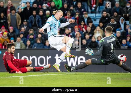 Oslo, Norvège. 29th mars 2022. Erling Haaland (9 ans) de Norvège vu lors du match de football amical entre la Norvège et l'Arménie à Ullevaal Stadion à Oslo. (Crédit photo : Gonzales photo/Alamy Live News Banque D'Images