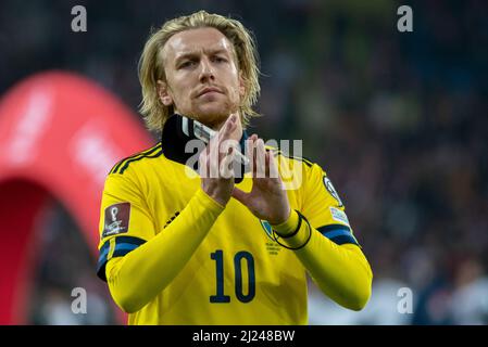 Chorzow, Pologne. 30th mars 2022. Emil Forsberg de Suède a été abattu après la coupe du monde de la FIFA Qatar 2022 qualification finale du match entre la Pologne et la Suède au stade Silésien de Chorzow, Pologne, le 29 mars 2022 (photo par Andrew SURMA/ Credit: SIPA USA/Alay Live News Banque D'Images