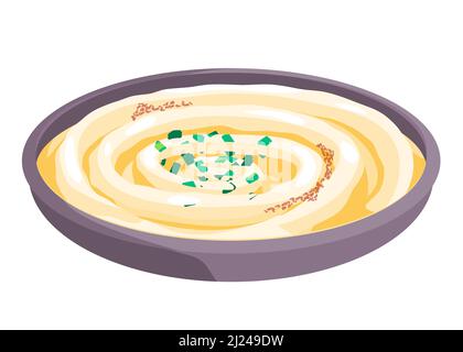 Illustration du dessin de l'alimentation traditionnelle arabe moyen-orientale de l'hummus purée de pois Illustration de Vecteur