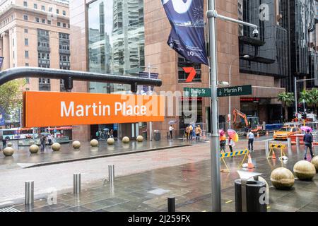 Entrée de la gare de Martin place au centre-ville de Sydney, Nouvelle-Galles du Sud, Australie Banque D'Images