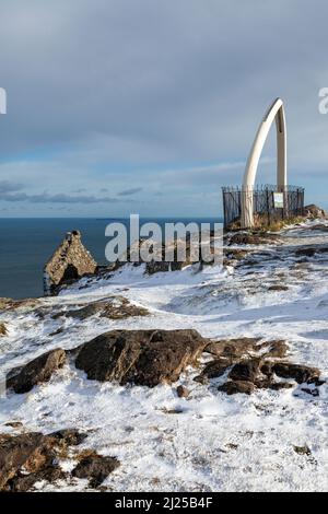 Une journée enneigée au sommet de North Berwick Law, East Lothian, Écosse Banque D'Images