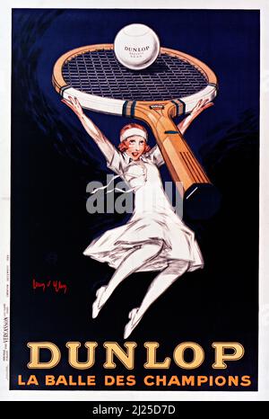 Publicité vintage de Jean d'Ylen - Dunlop, la balle des champions (1929) - affiche ancienne. Banque D'Images