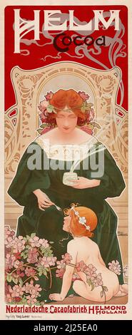 Vintage Art Nouveau par Henri Privat-Livemont - Helm Cocoa (1899). Banque D'Images