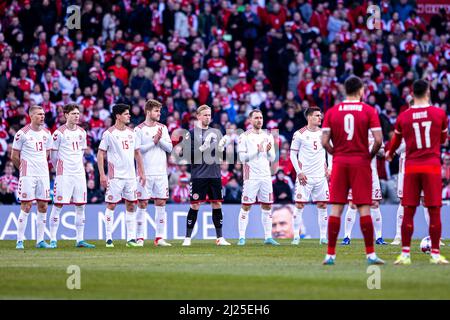 Copenhague, Danemark. 29th mars 2022. Les joueurs du Danemark vus avant le football amical entre le Danemark et la Serbie à Parken à Copenhague. (Crédit photo : Gonzales photo/Alamy Live News Banque D'Images