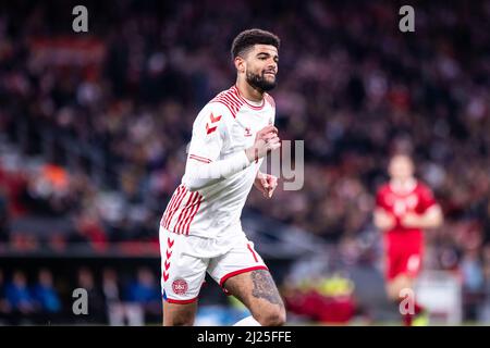 Copenhague, Danemark. 29th mars 2022. Philip Billing (17) du Danemark vu pendant le football amical entre le Danemark et la Serbie à Parken à Copenhague. (Crédit photo : Gonzales photo/Alamy Live News Banque D'Images