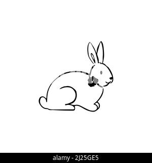 Lièvre noir et blanc, image d'un lapin . Joyeuses Pâques. Illustration vectorielle de stock isolée sur fond blanc. Illustration de Vecteur