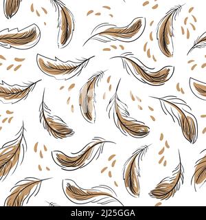 Motif sans coutures avec plumes. Illustration vectorielle de stock isolée sur fond blanc. Illustration de Vecteur