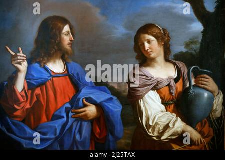 Musée Thyssen-Bornemisza. Jésus et la femme de Samarie au puits. IL Guercino 1640. Banque D'Images